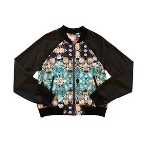 Xhilaration Womens Boho Abstract Floral Bomber Jacket Size Medium NWT